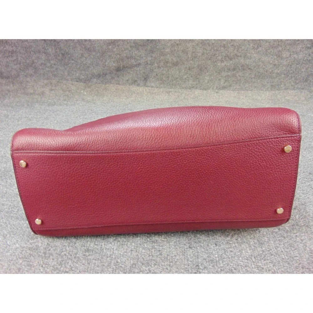 Kate Spade Tote Burgundy Red Pebbled Leather Satchel Bag with Pouch Shoulder Bag